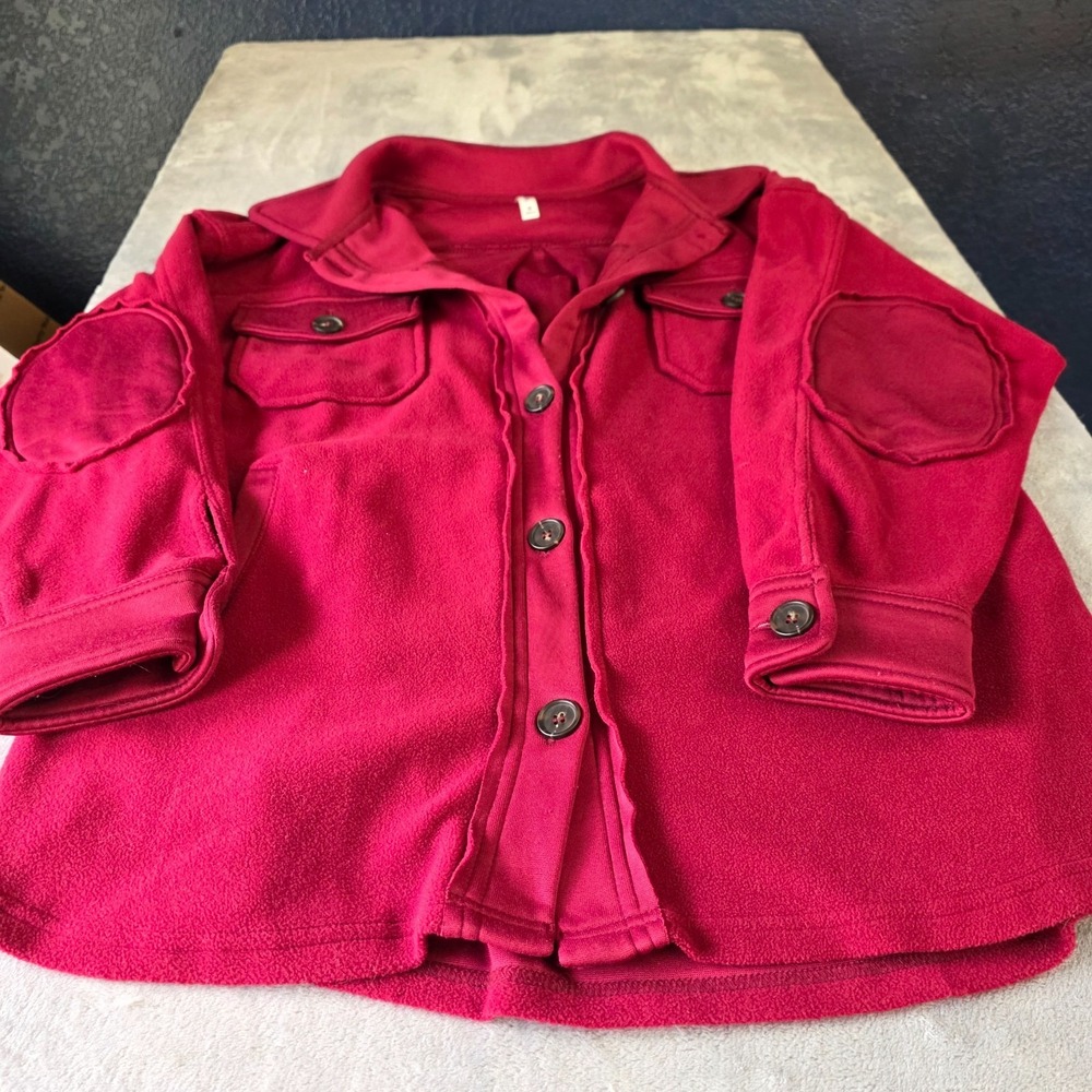 Zenana Women's Fleece Shirt Jacket Oversized Button Front Shacket Size Med